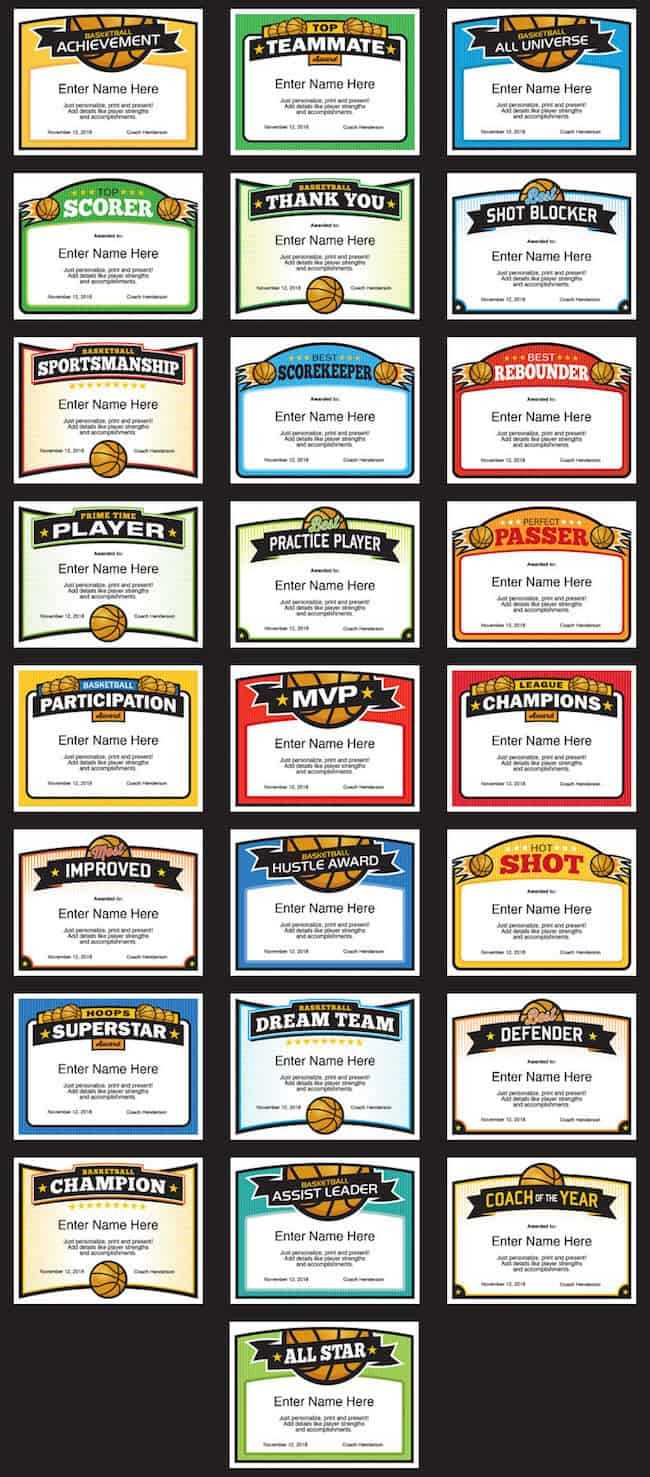 Elite Basketball Award Certificate Templates, Boys And Girls Throughout Sports Award Certificate Template Word