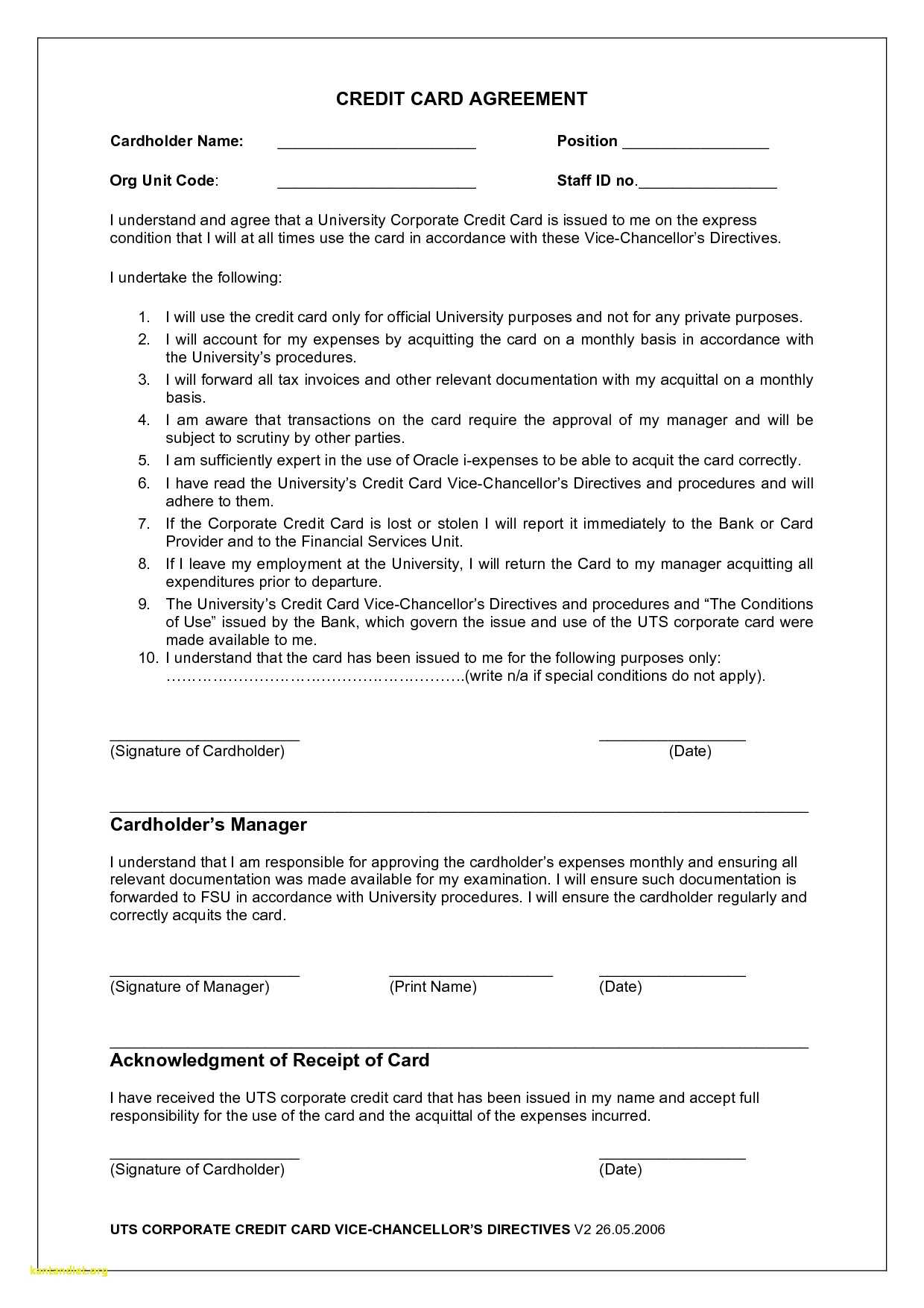 Employee Credit Card Agreement | Business Template Within Acquittal Report Template