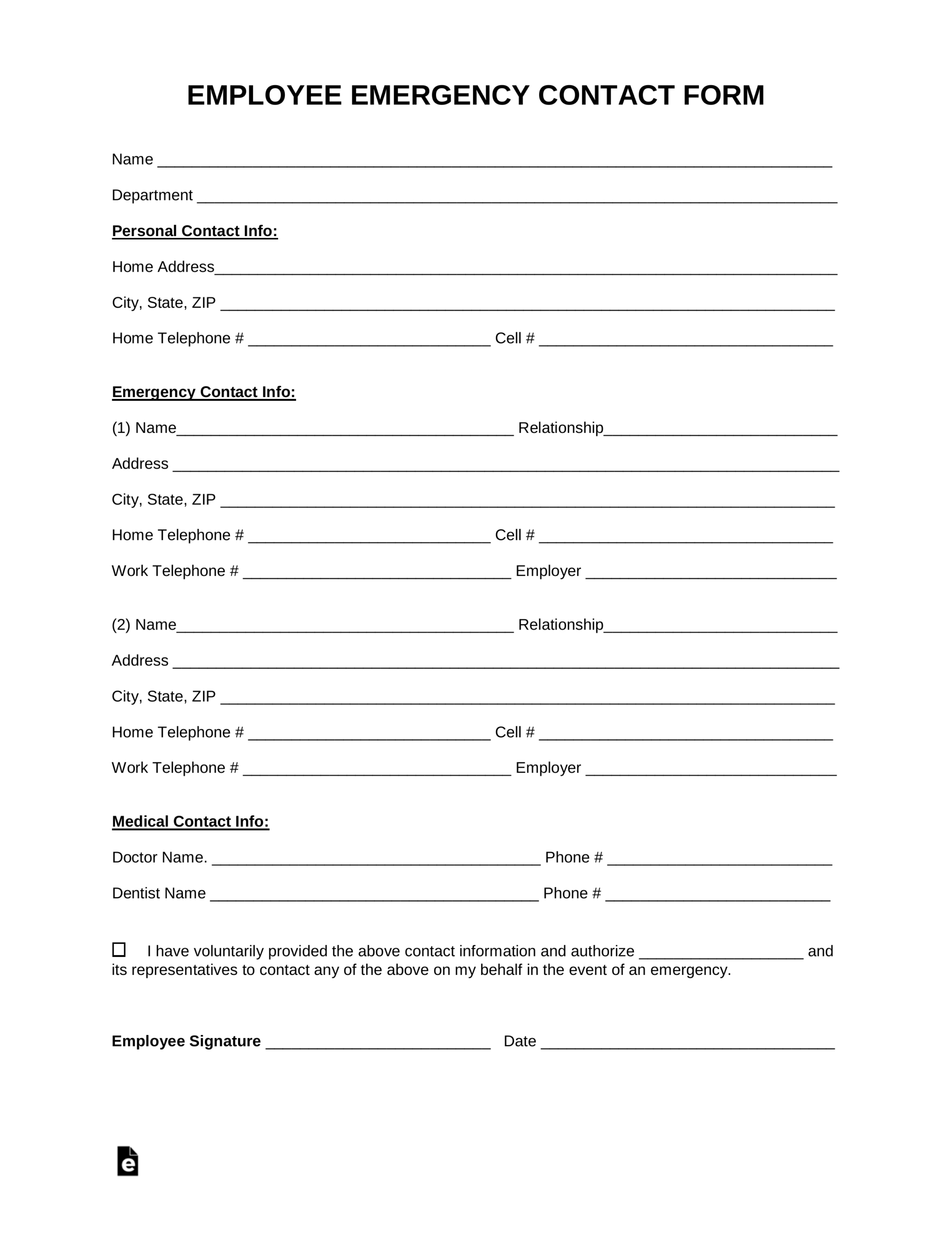 Employee Emergency Contact Form - Zohre.horizonconsulting.co Pertaining To Emergency Contact Card Template