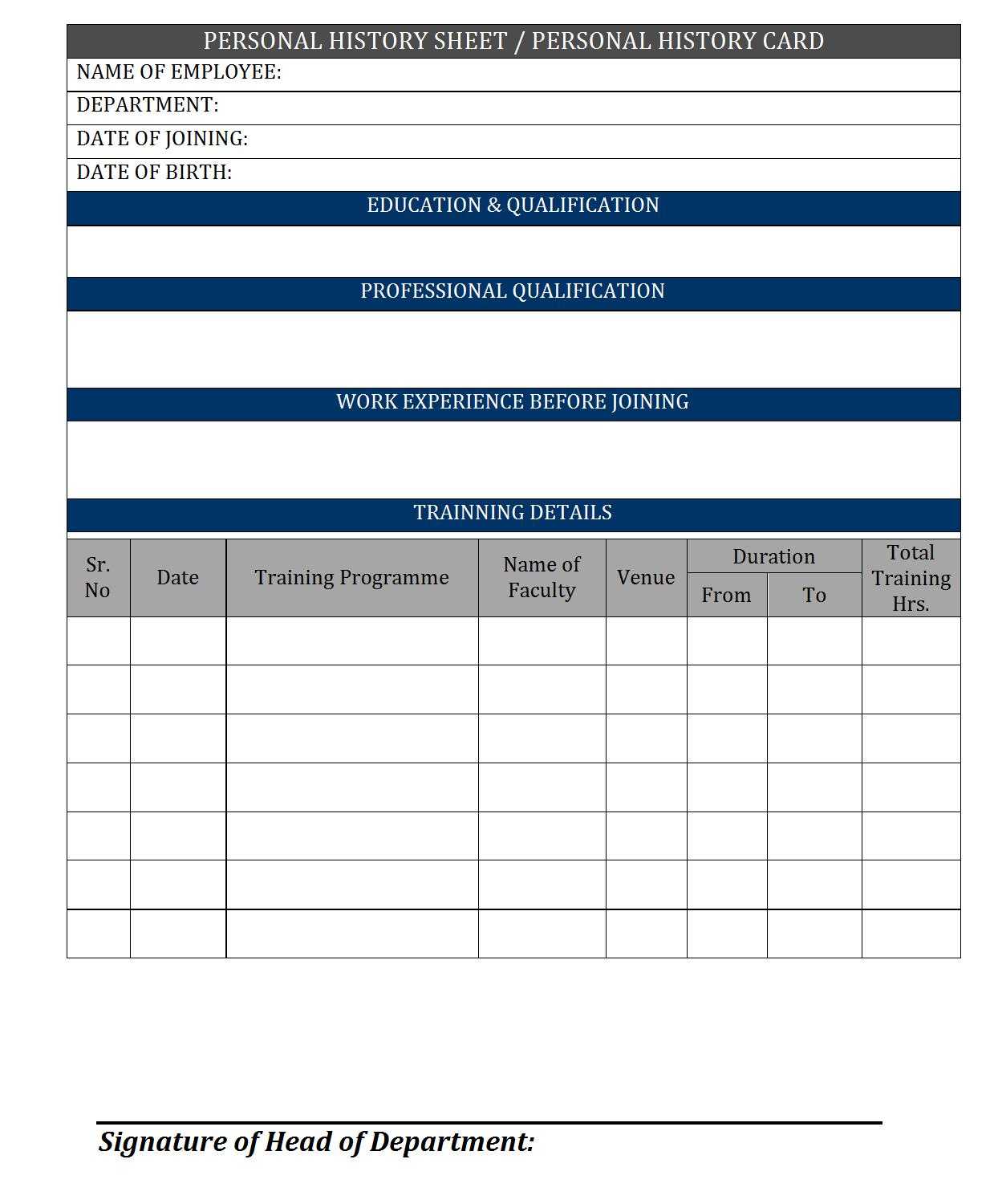 Employee History Card – In Employee Card Template Word