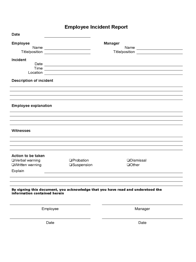 Employee Incident Report – 4 Free Templates In Pdf, Word For Employee Incident Report Templates