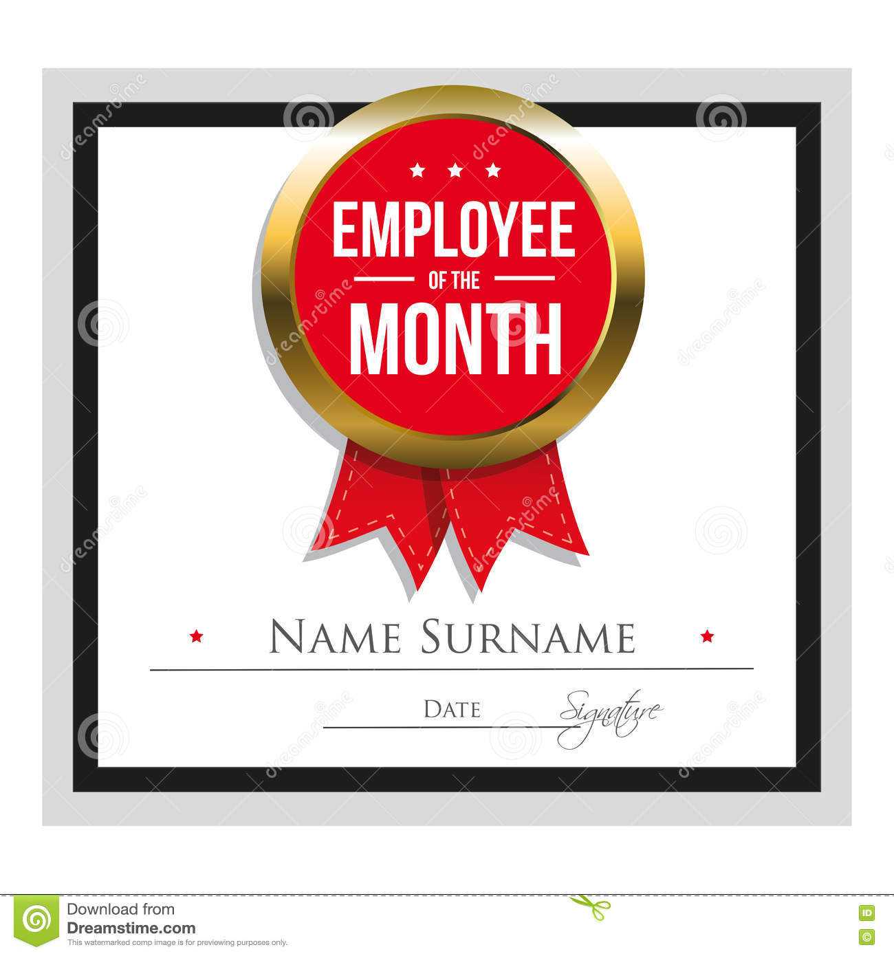 Employee Of The Month Certificate Template Stock Vector Regarding Employee Of The Year Certificate Template Free