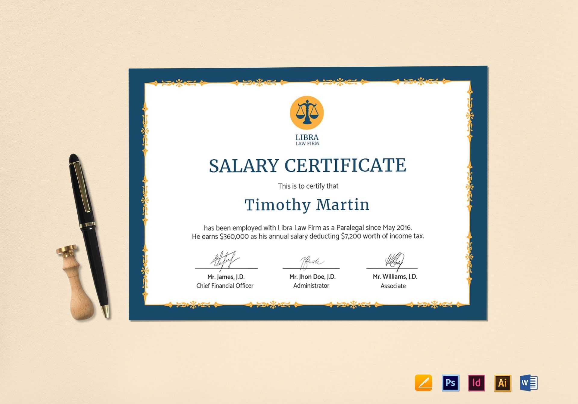 Employee Salary Certificate Template For Mock Certificate Template