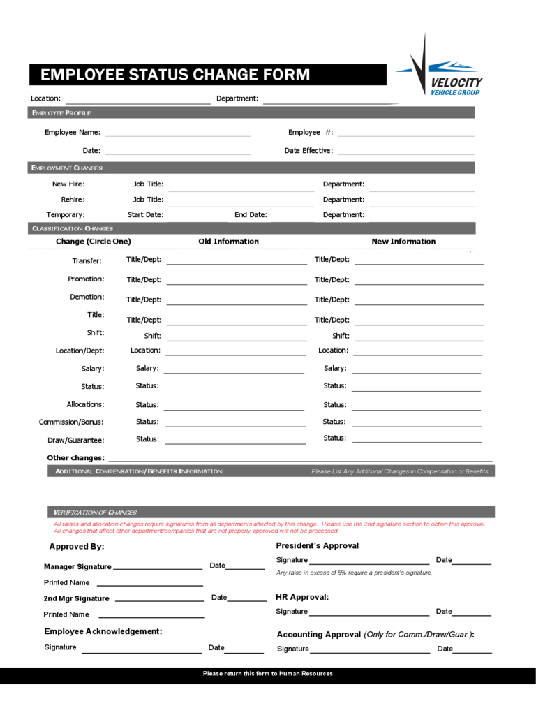 Employee Status Change Form – 4 Free Templates In Pdf, Word Within Word Employee Suggestion Form Template