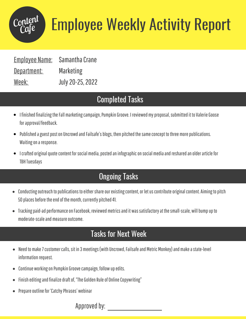 Employee Weekly Report Intended For Marketing Weekly Report Template