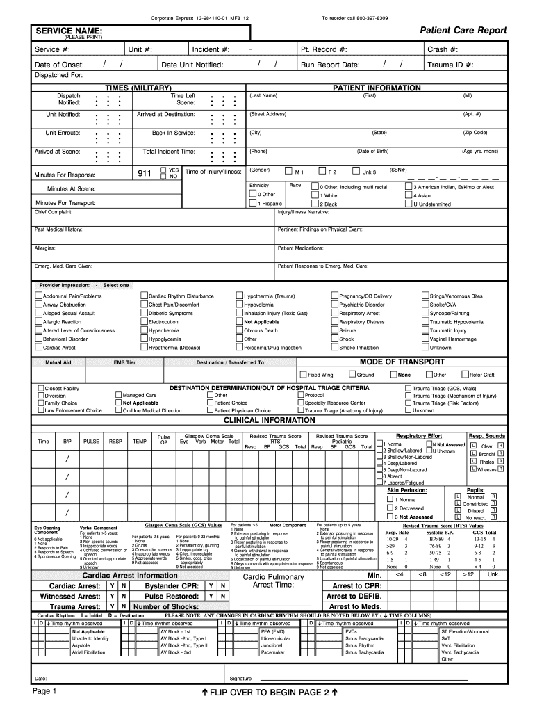 Ems Report Sheet Pdf – Fill Online, Printable, Fillable Inside Patient Care Report Template