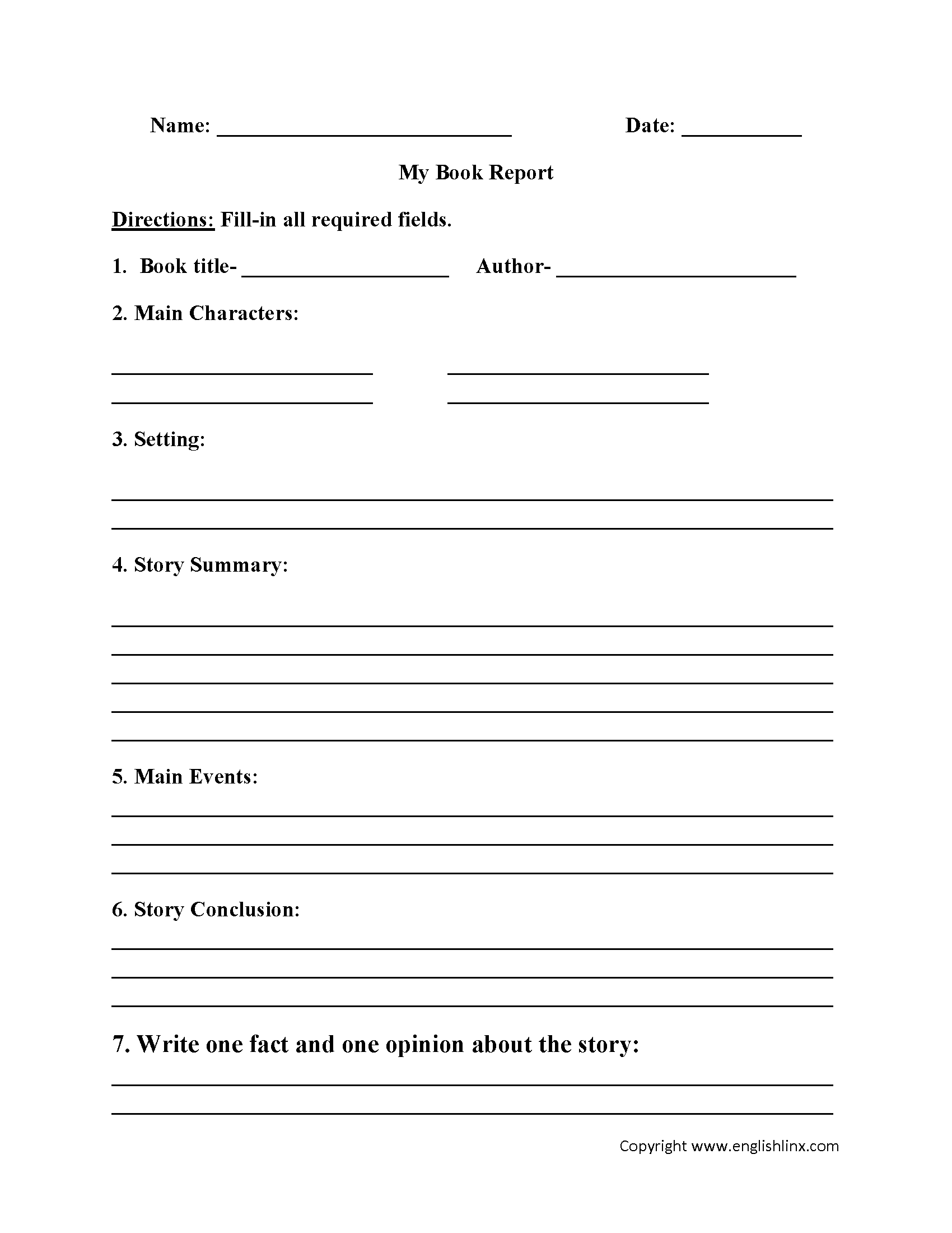 Englishlinx | Book Report Worksheets Regarding One Page Book Report Template