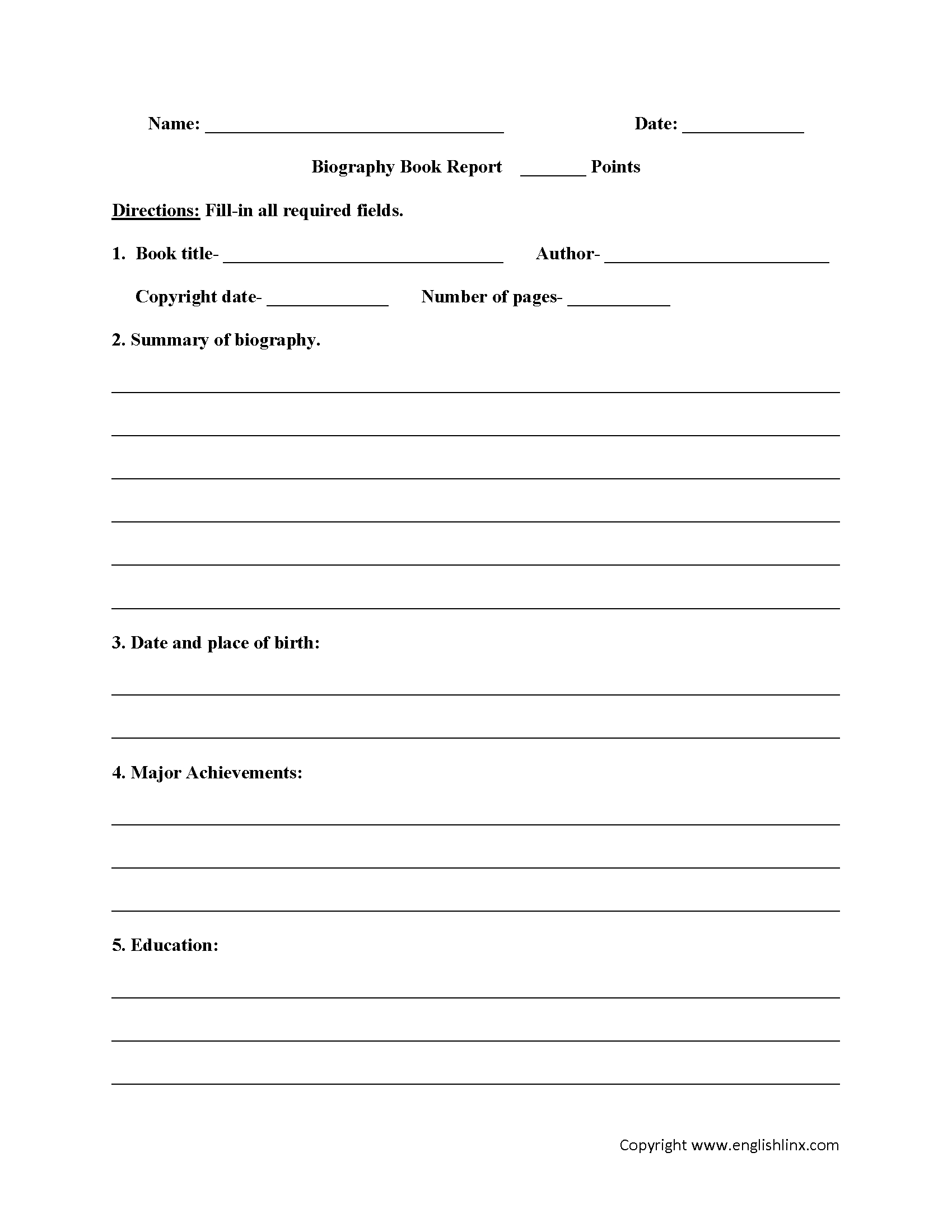 Englishlinx | Book Report Worksheets With 2Nd Grade Book Report Template