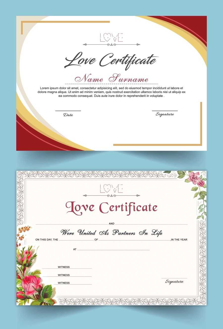 Entry #15Satishandsurabhi For Design A Love Certificate For Love Certificate Templates