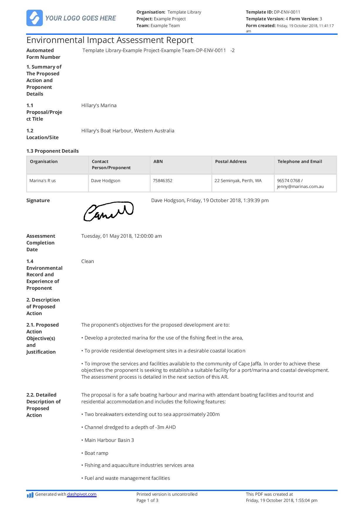 Environmental Impact Assessment Report Template – Use It Free Inside Environmental Impact Report Template