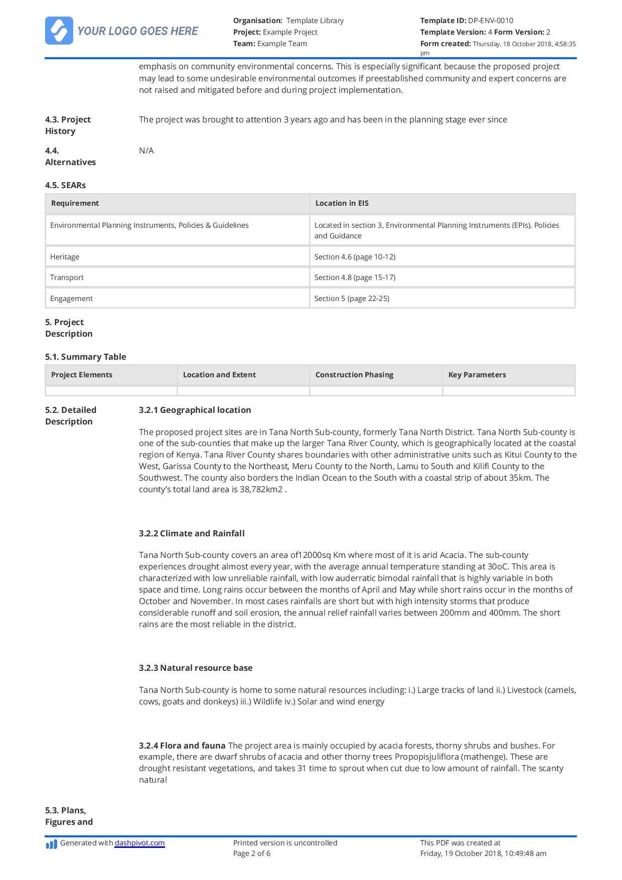 Environmental Impact Statement Example (Free And Customisable) For Environmental Impact Report Template