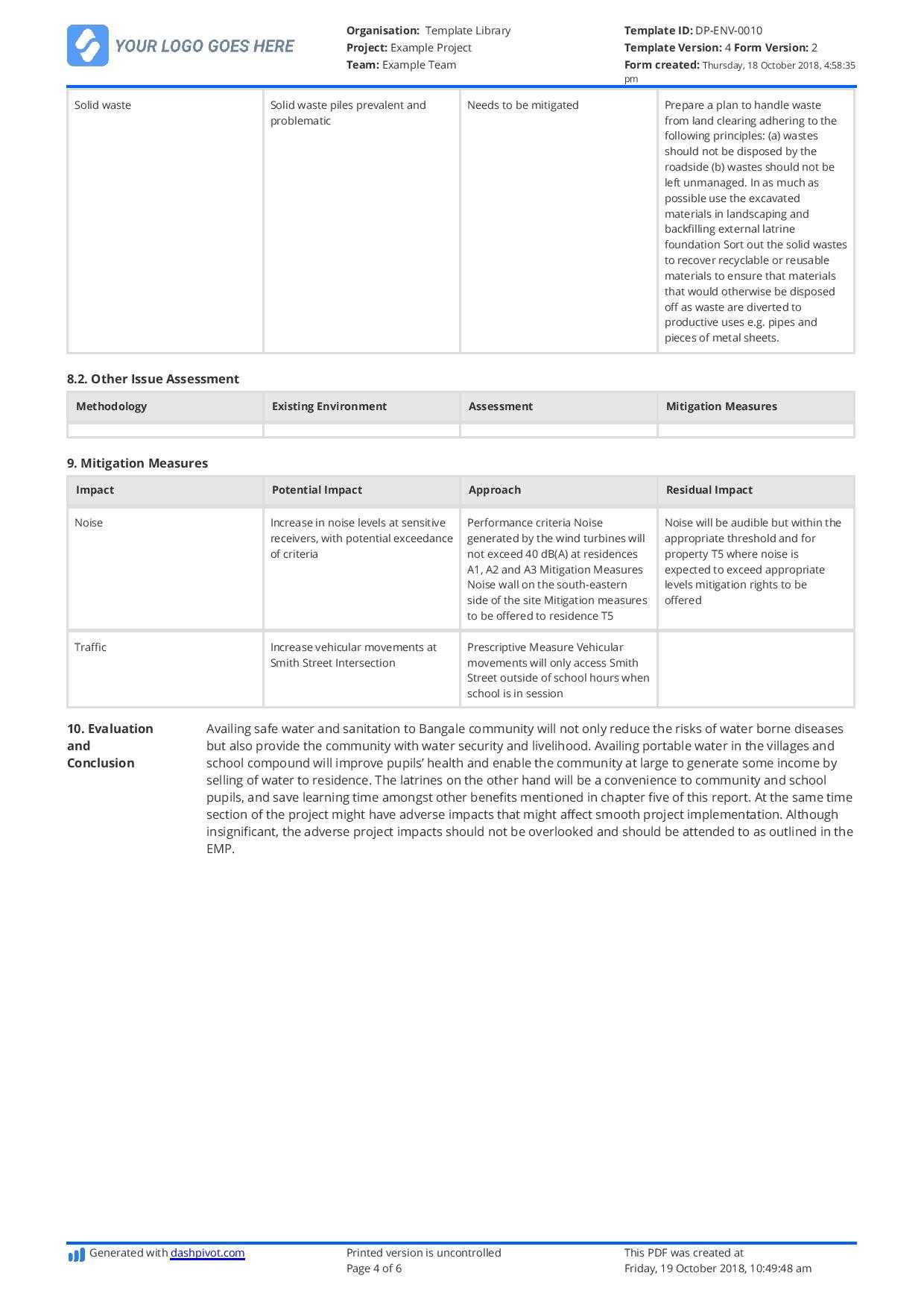 Environmental Impact Statement Example (Free And Customisable) Pertaining To Environmental Impact Report Template