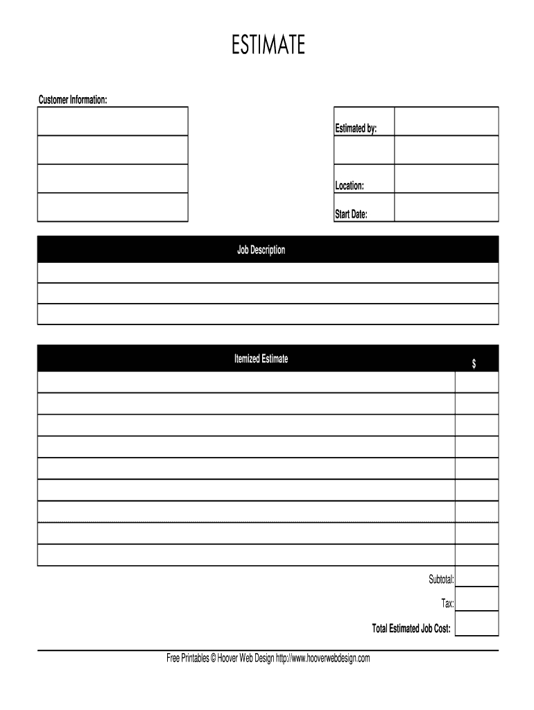 Estimate Form Free – Zohre.horizonconsulting.co Throughout Blank Estimate Form Template