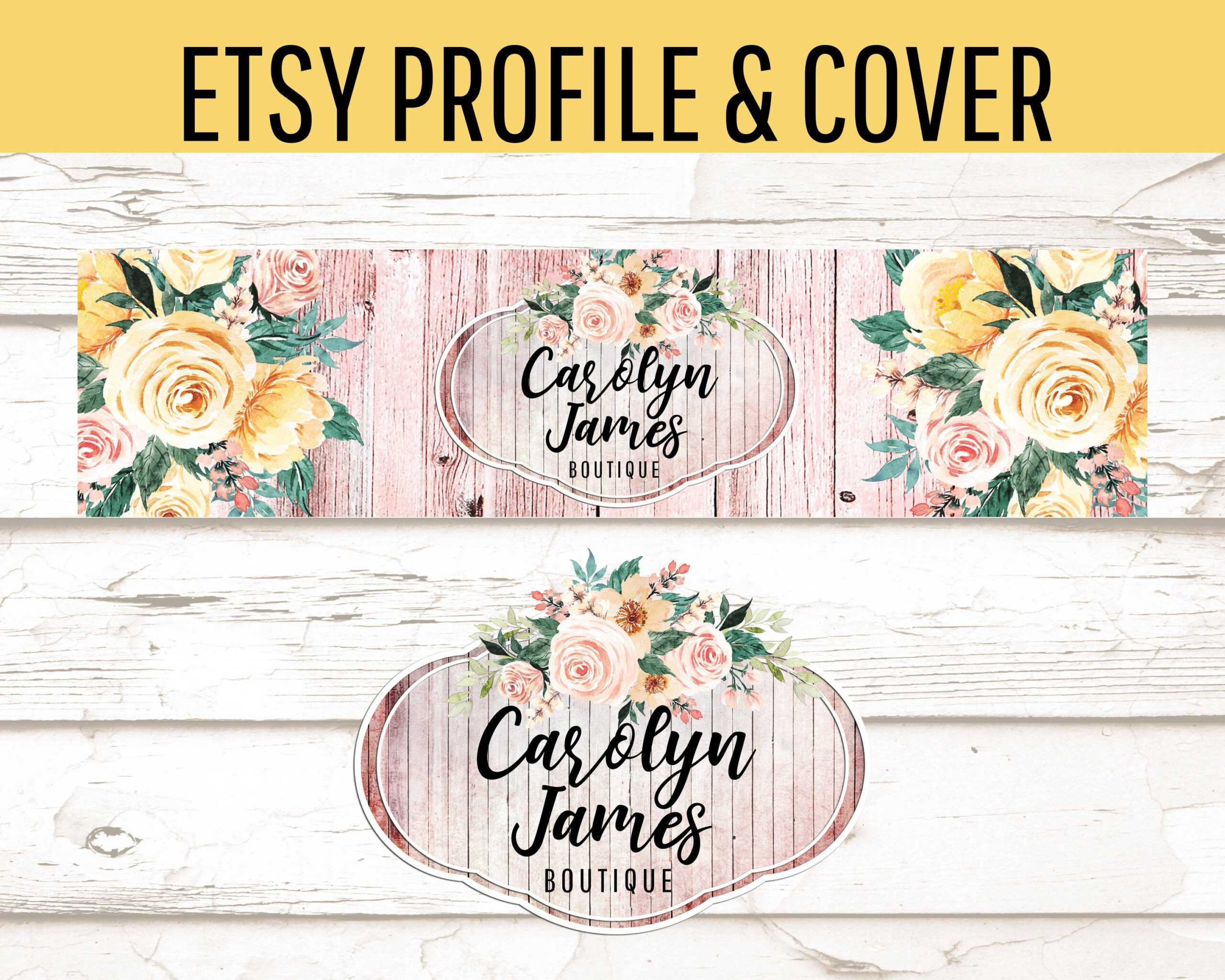 Etsy Shop Set, Rustic Wood Etsy Banner, Pink And Yellow Floral Etsy Cover  Photo, Distressed Wood Etsy Shop Banner Design, Custom Cover Photo Regarding Free Etsy Banner Template