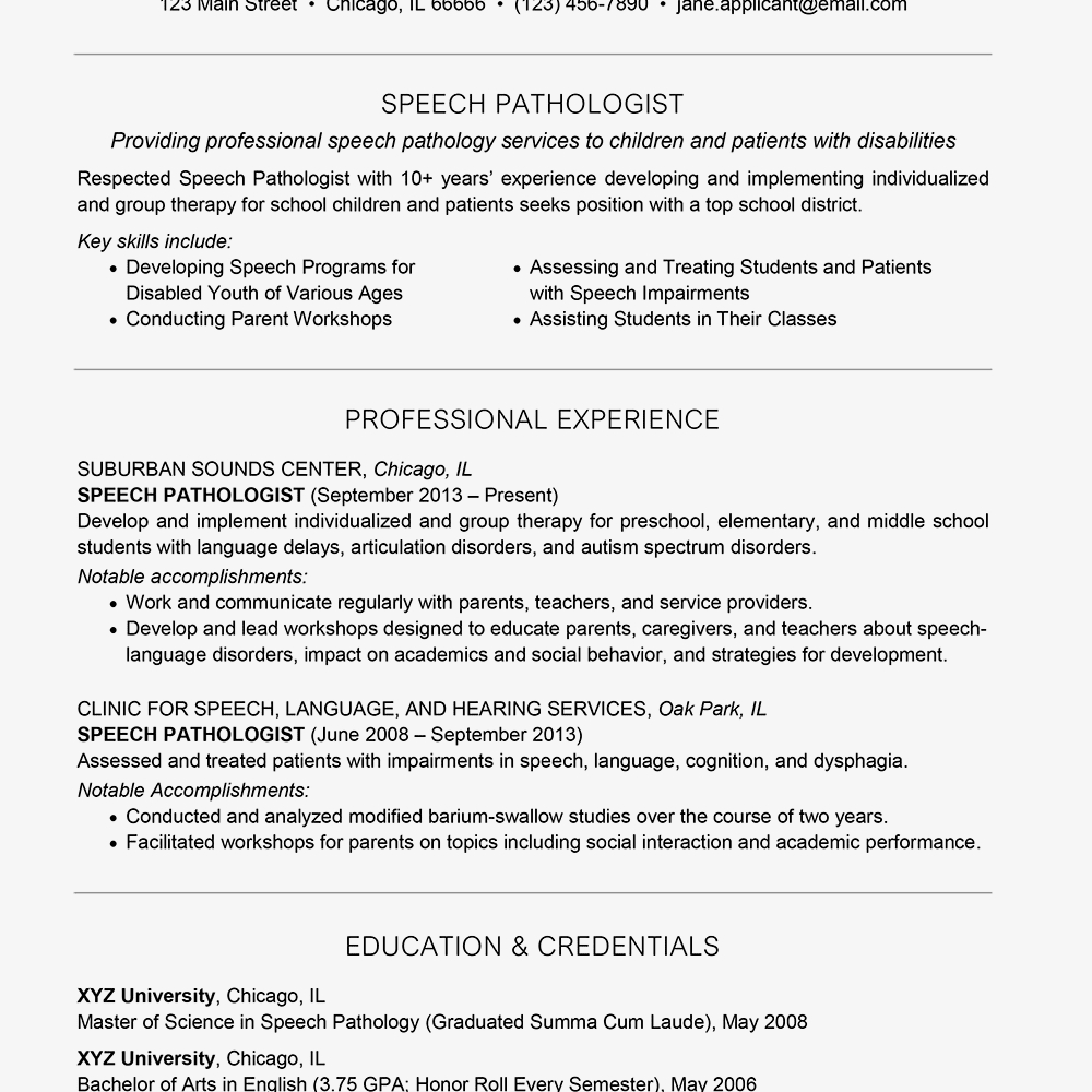 Examples Of A Speech Pathologist Resume And Cover Letter For Speech And Language Report Template