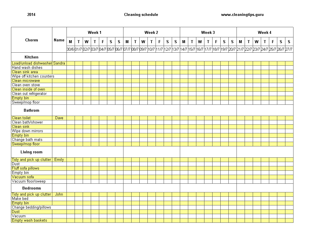 Excel Weekly Cleaning Schedule | Templates At With Bin Card Template