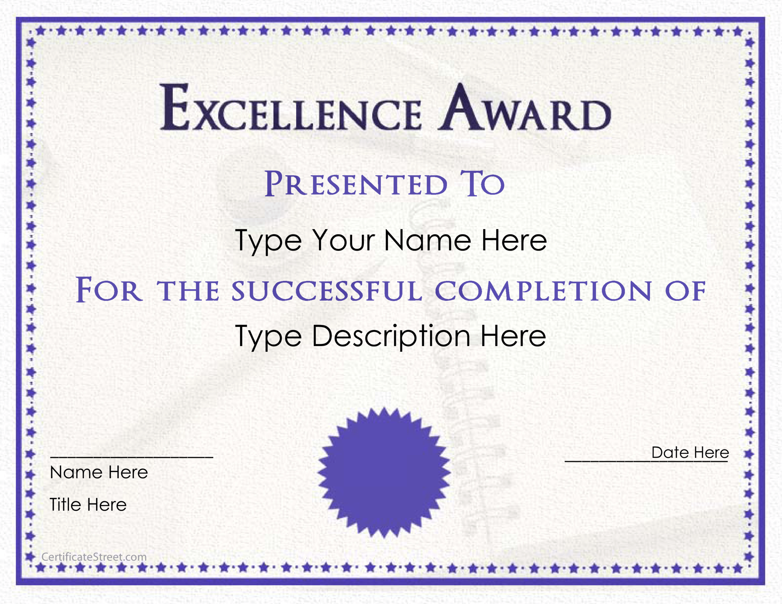 Excellence Award Certificate | Templates At Throughout Life Saving Award Certificate Template