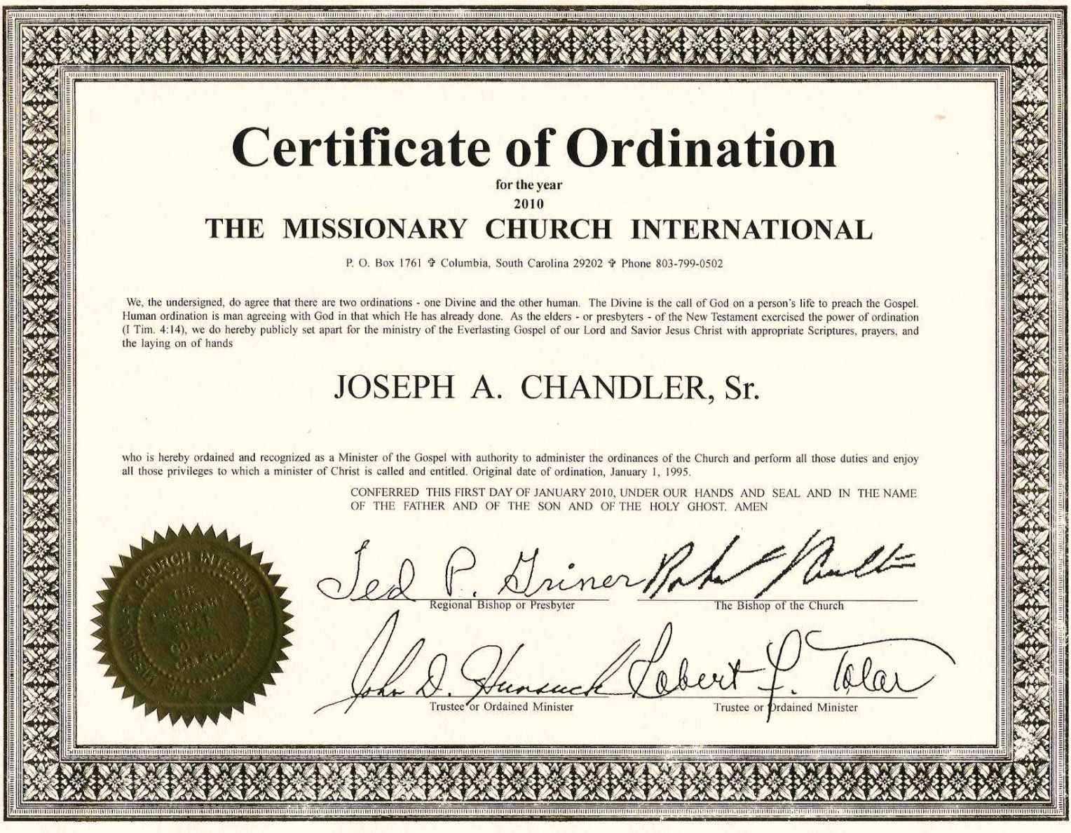 Exceptional Printable Ordination Certificate | Dan's Blog With Certificate Of Ordination Template