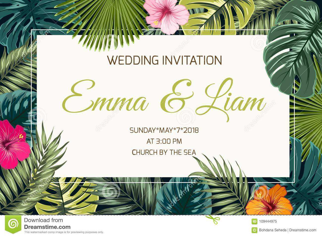 Exotic Tropical Jungle Wedding Event Invitation Stock Vector Regarding Event Invitation Card Template