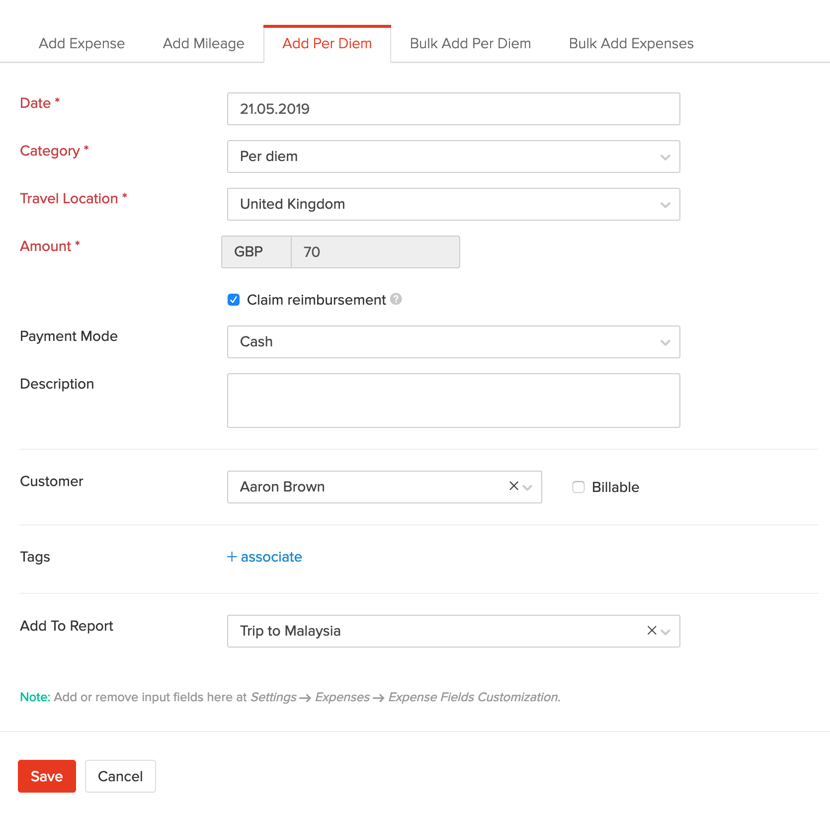 Expenses | User Guide | Zoho Expense Throughout Per Diem Expense Report Template