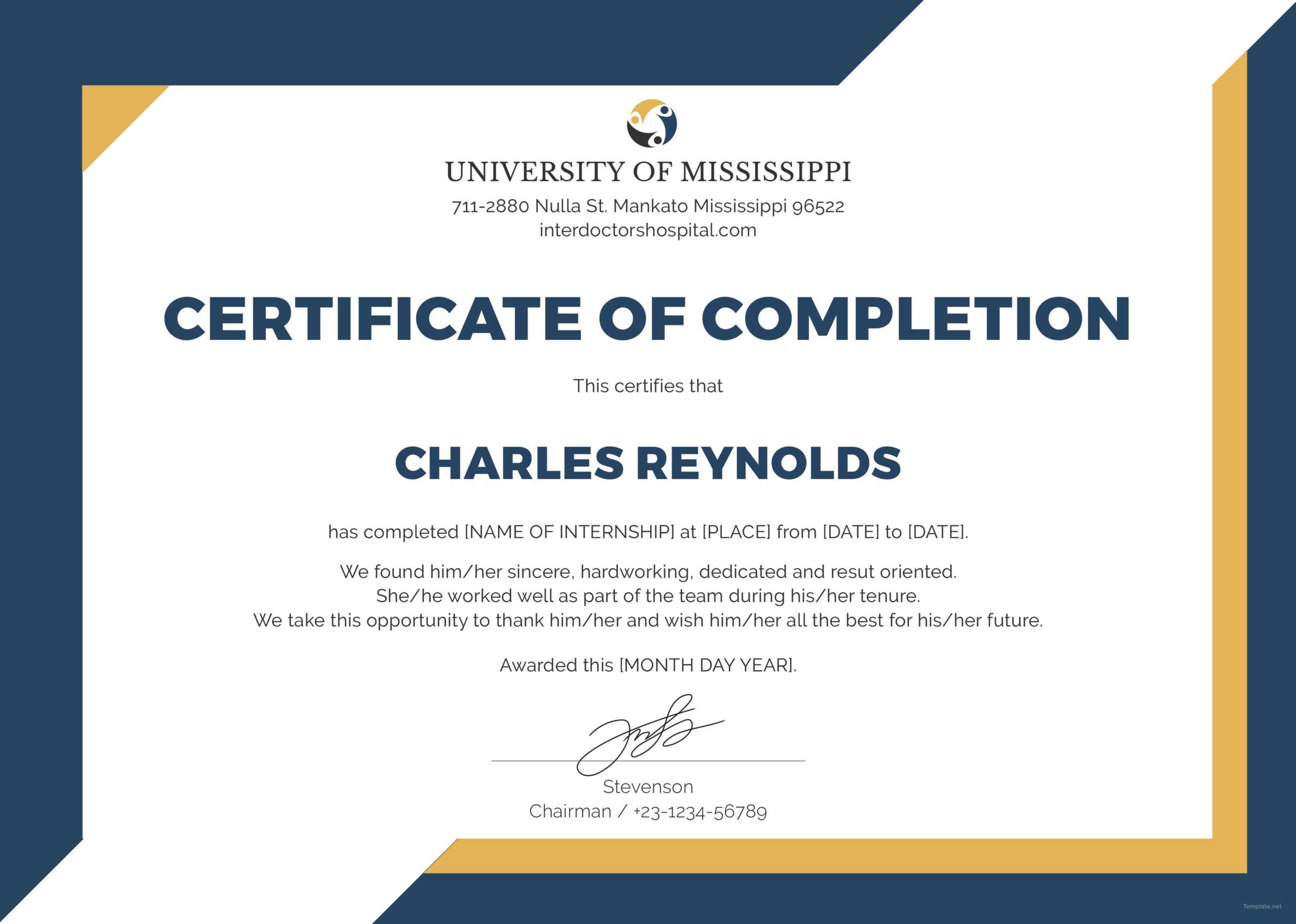 🥰free Certificate Of Completion Template Sample With Example🥰 In Certificate Of Substantial Completion Template