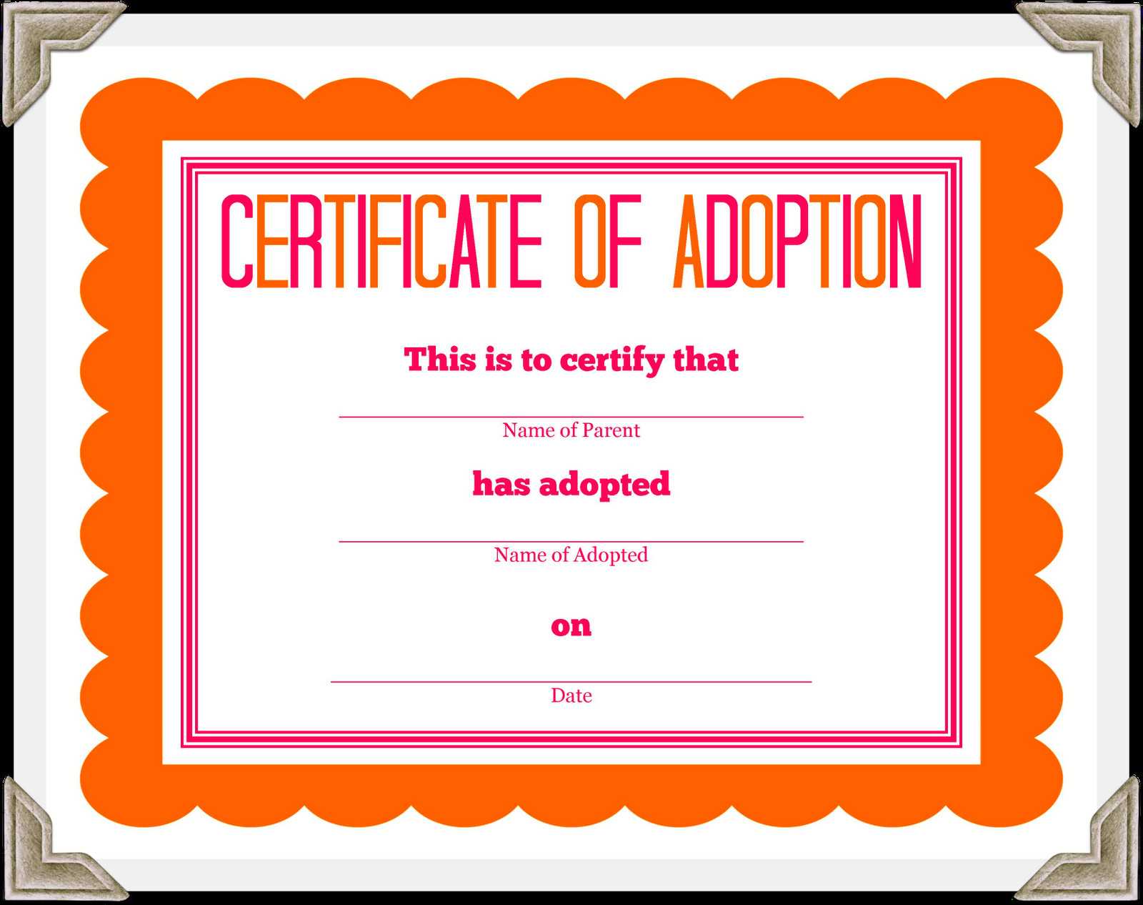 🥰free Printable Sample Certificate Of Adoption Template🥰 Within Child Adoption Certificate Template