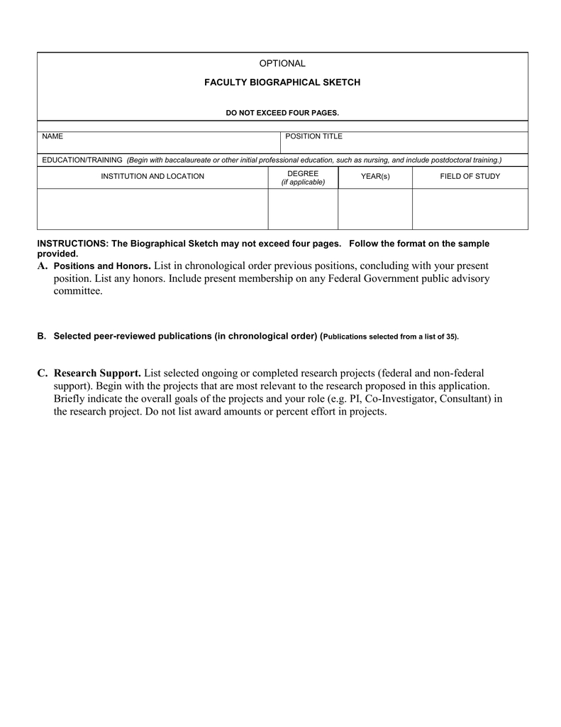 Faculty Biographical Sketch In Nih Biosketch Template Word