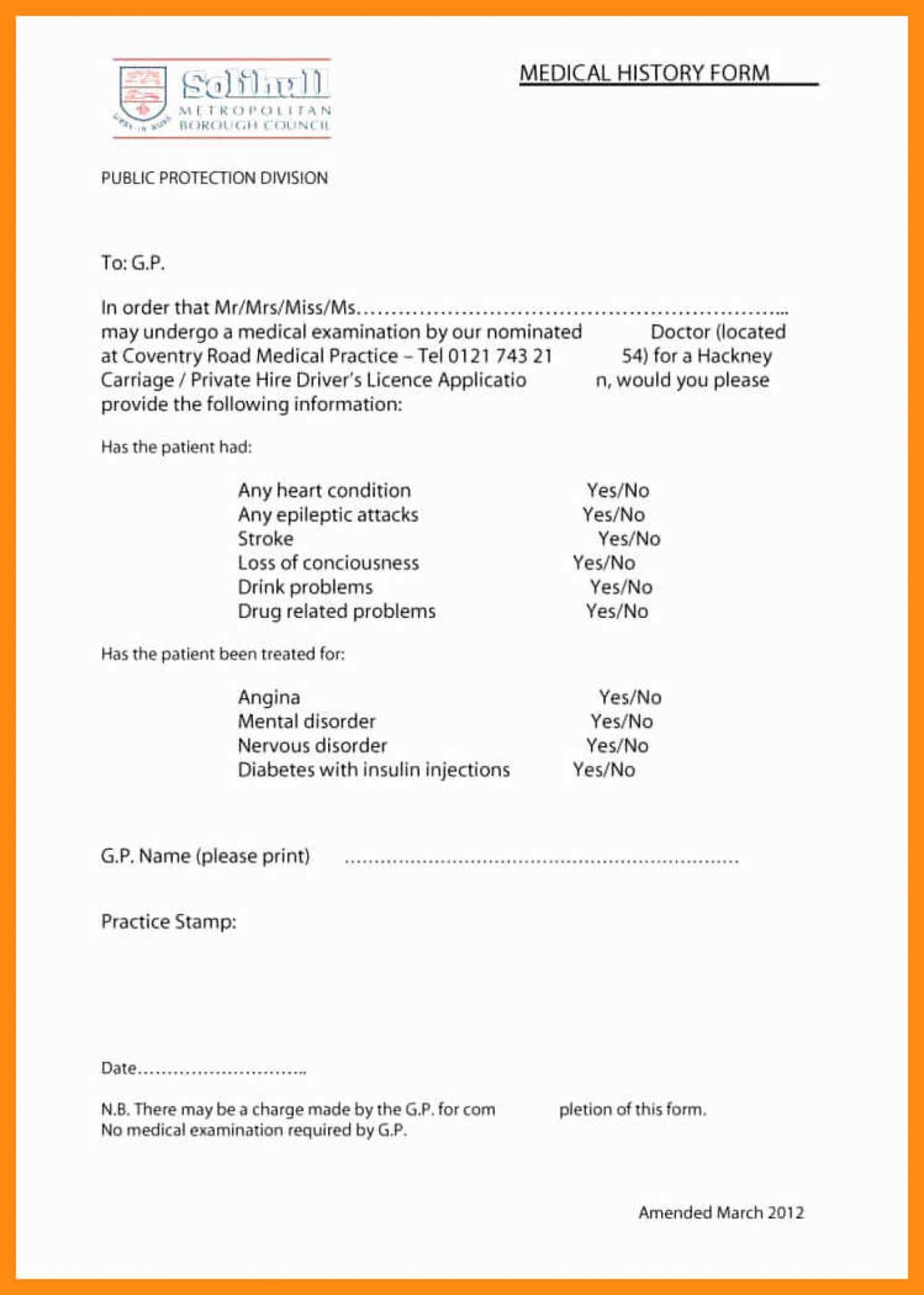 Fantastic Patient Medical History Form Template Ideas Pdf For History And Physical Template Word