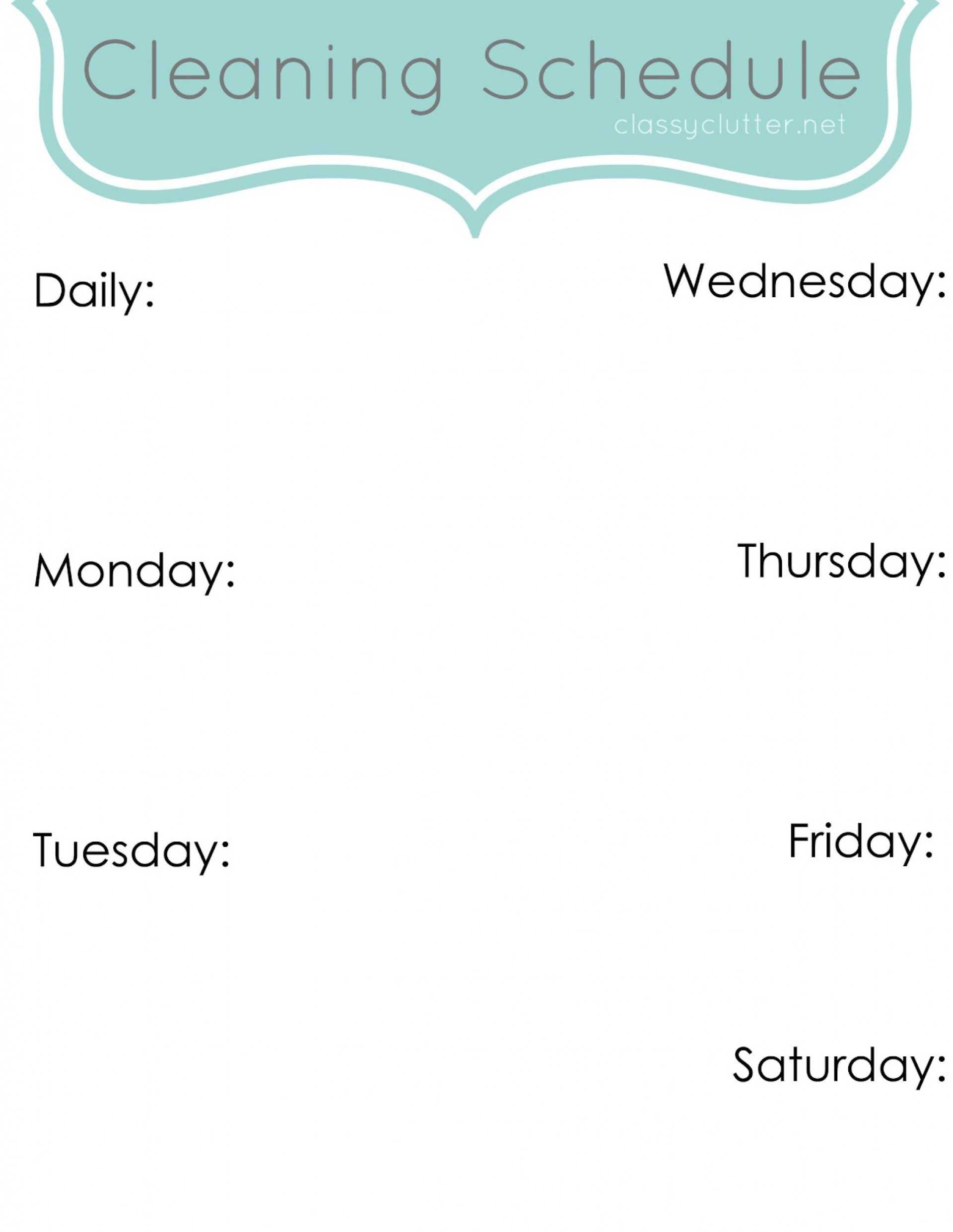 Fascinating Weekly Cleaning Schedule Template Ideas Example Intended For Blank Cleaning Schedule Template