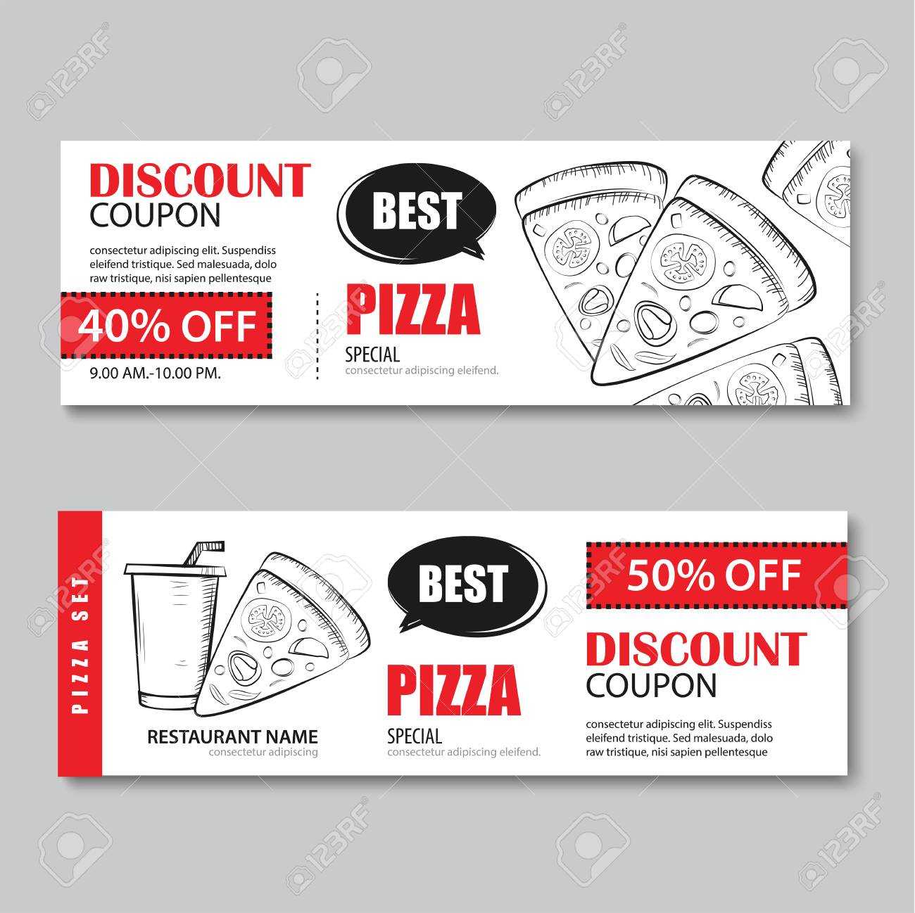 Fast Food Gift Voucher And Coupon Sale Discount Template Flat.. Pertaining To Pizza Gift Certificate Template