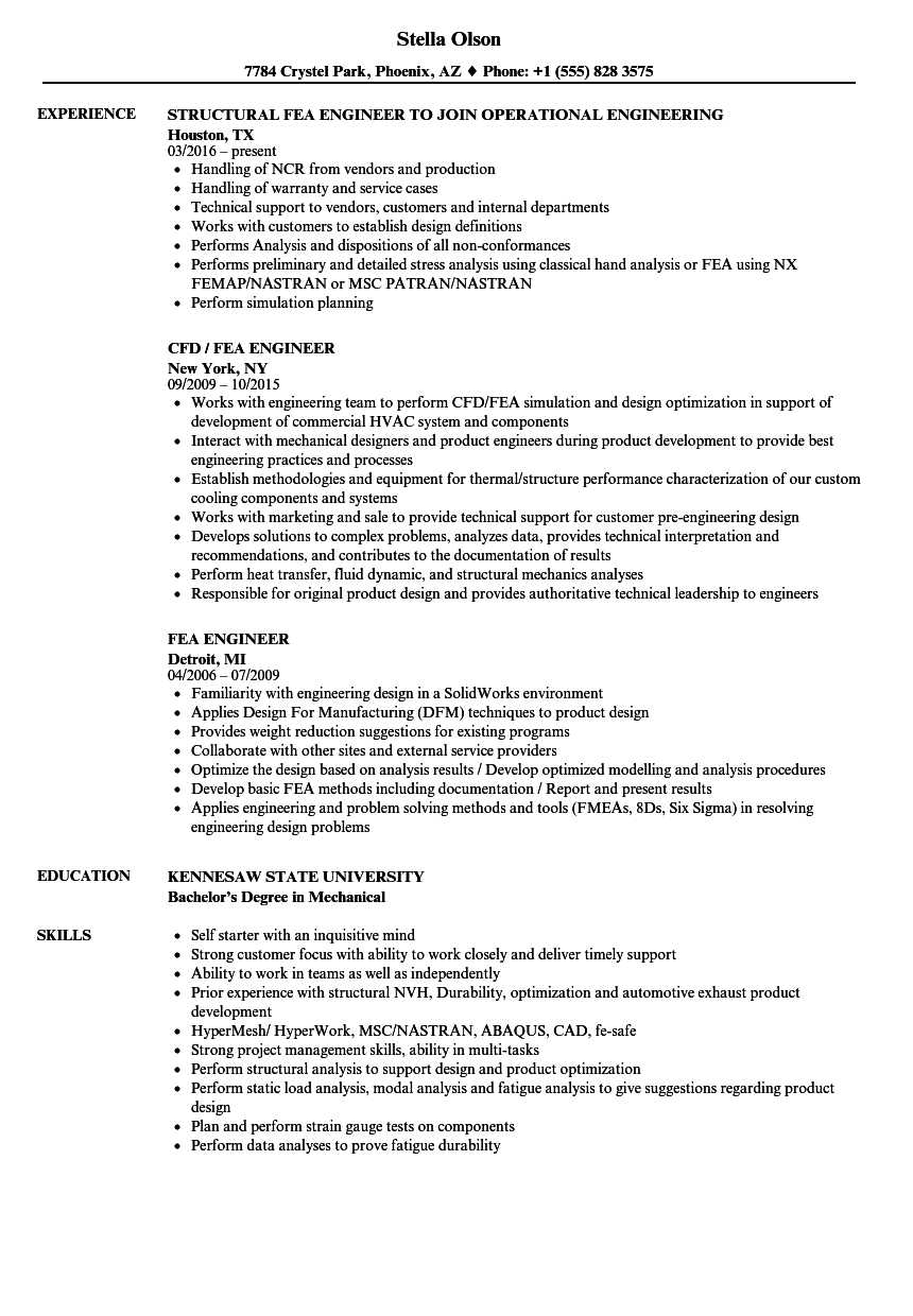 Fea Engineer Resume Samples | Velvet Jobs With Fea Report Template