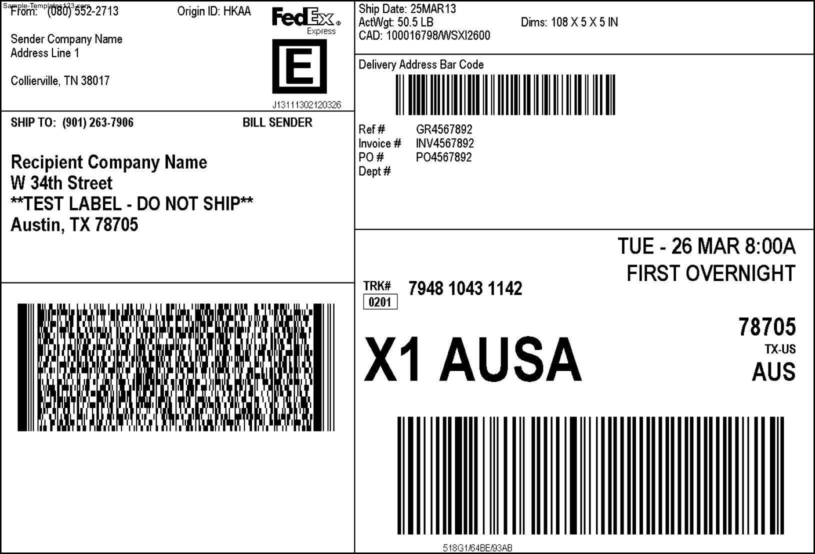Fedex Shipping Label - Sample Templates - Sample Templates Regarding Fedex Label Template Word