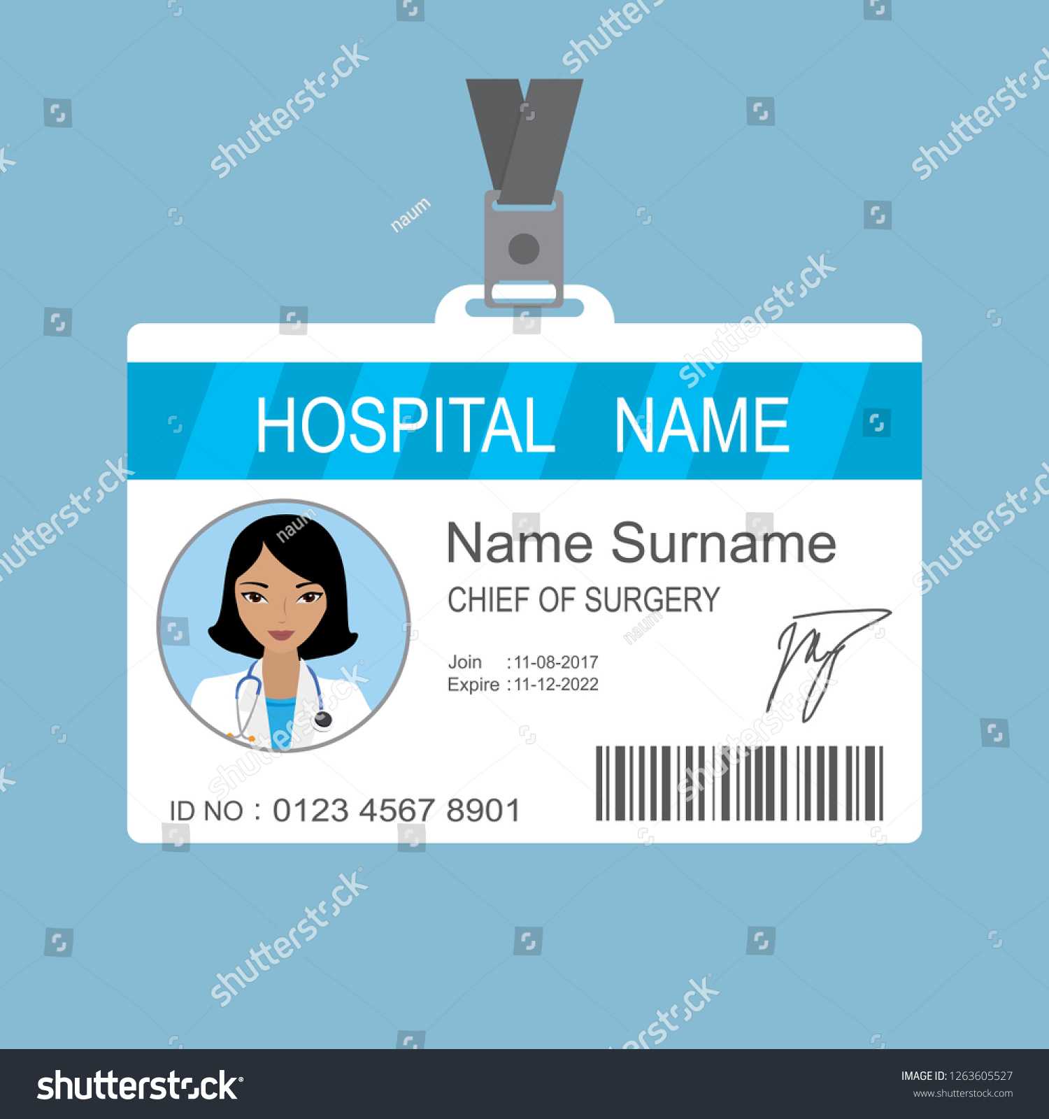 Female Asian Doctor Id Card Templatemedical Stock Vector With Regard To Hospital Id Card Template