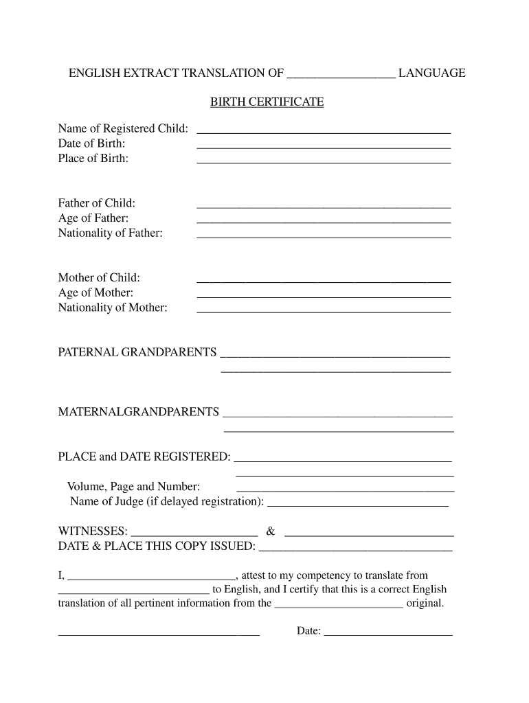 Fillable Birth Certificate Template For Translation – Fill Pertaining To Birth Certificate Translation Template English To Spanish