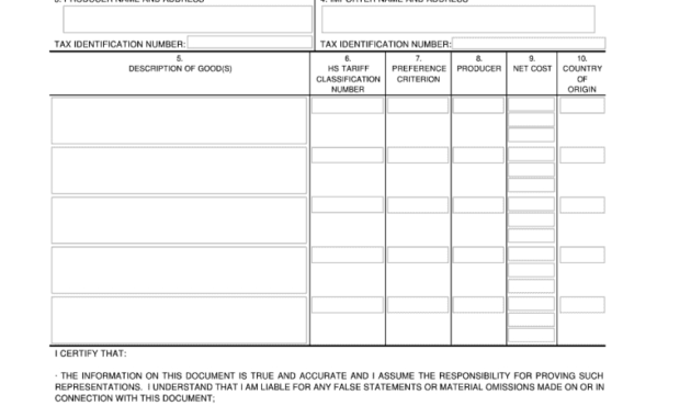 Fillable Nafta Certificate Of Origin - Fill Online with regard to Nafta Certificate Template