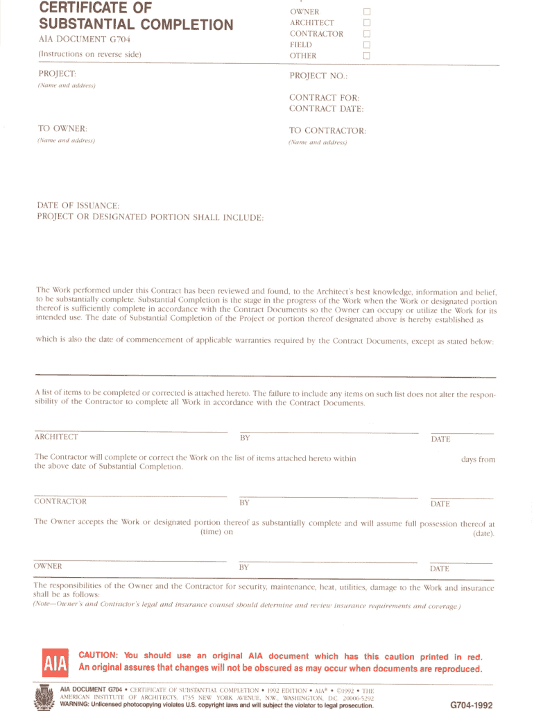 Fillable Online Certificate Of Substantial Completion Fax Regarding Certificate Of Substantial Completion Template