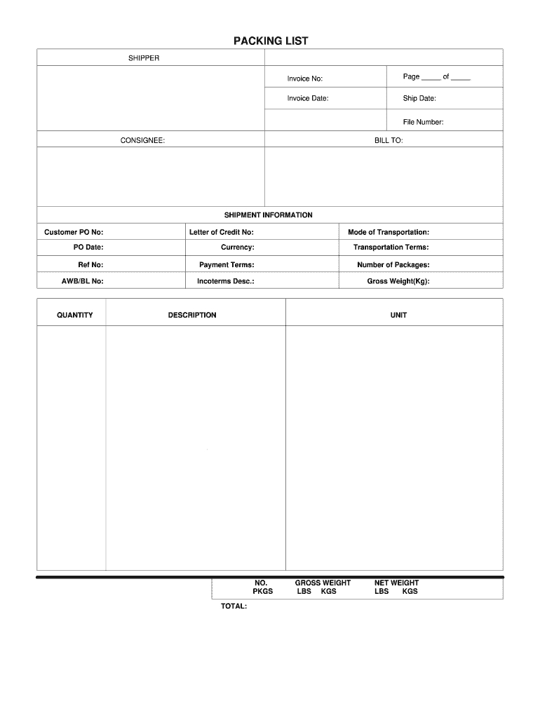 Fillable Packing List Pdf – Fill Online, Printable, Fillable In Blank Packing List Template