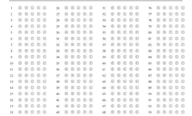 Final Exam 100 Question Test Answer Sheet · Remark Software within Blank Answer Sheet Template 1 100