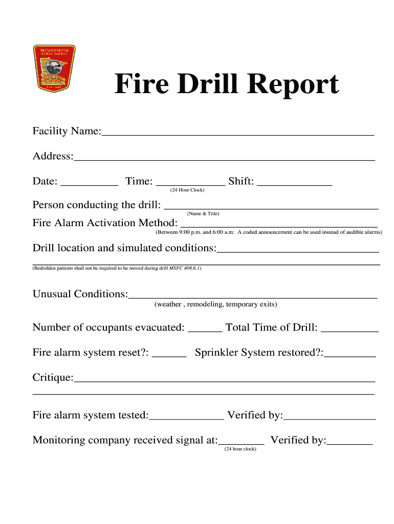 Fire Drill Report Template – Fill Online, Printable Pertaining To Emergency Drill Report Template
