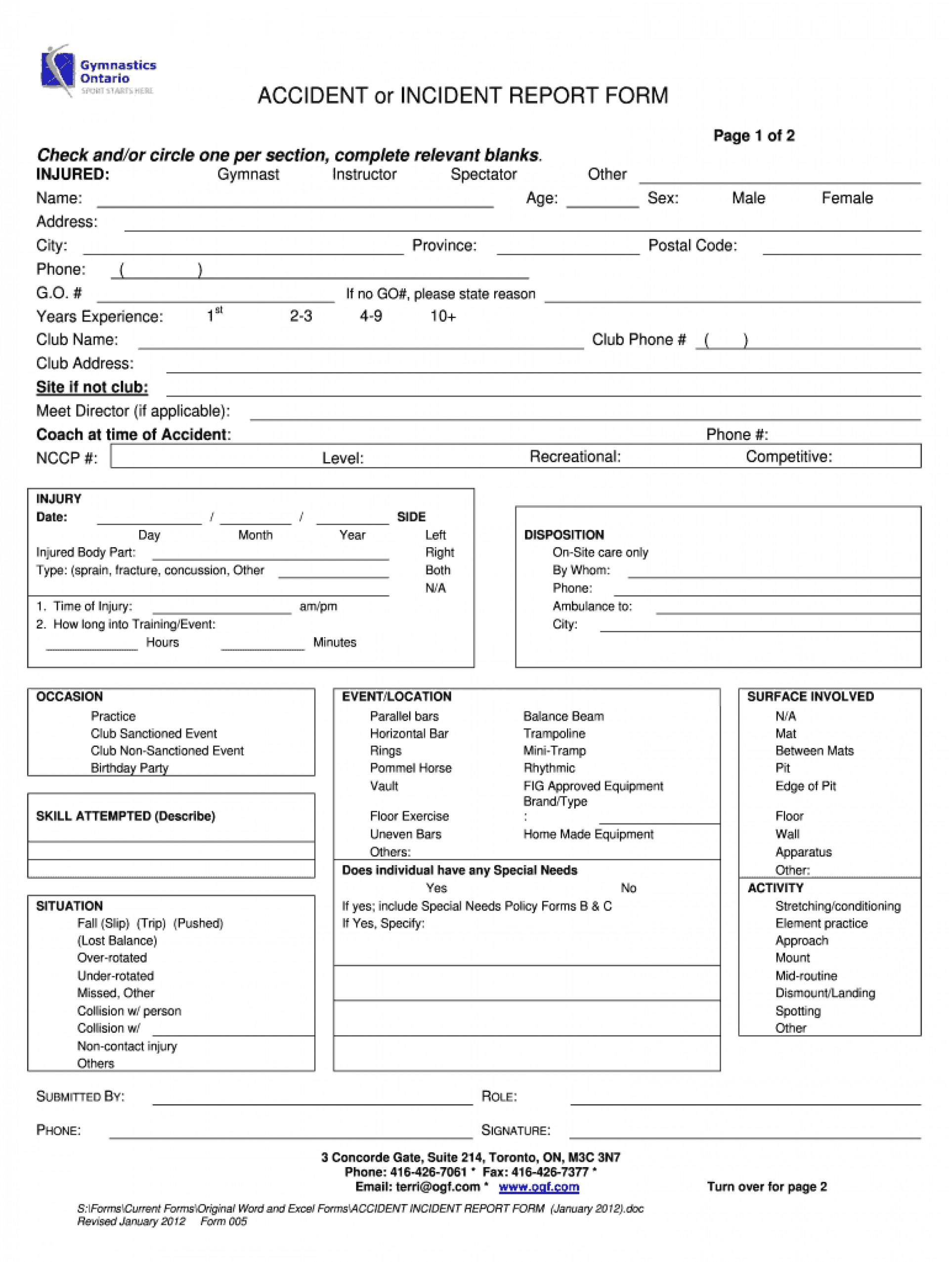 First Aid Incident Form Throughout Generic Incident Report Template