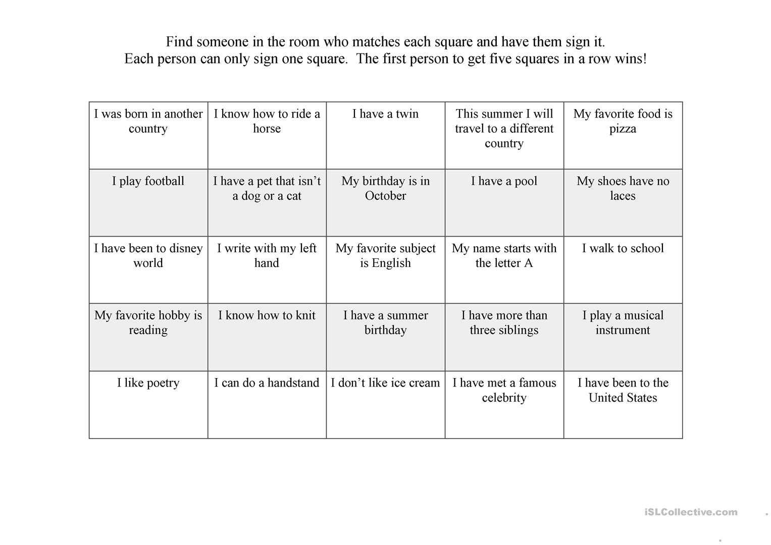 First Day Ice Breaker Bingo – English Esl Worksheets In Ice Breaker Bingo Card Template