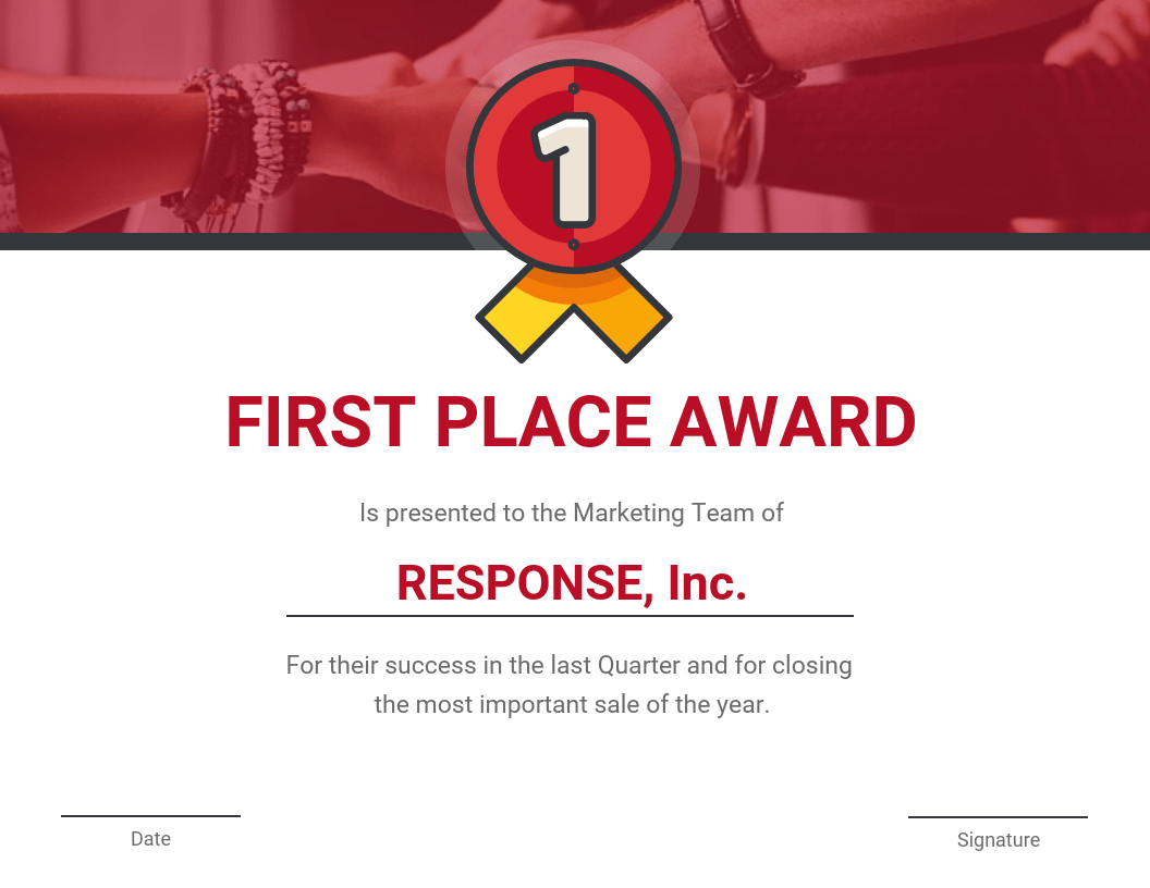 First Place Award Certificate Template Inside Volunteer Award Certificate Template