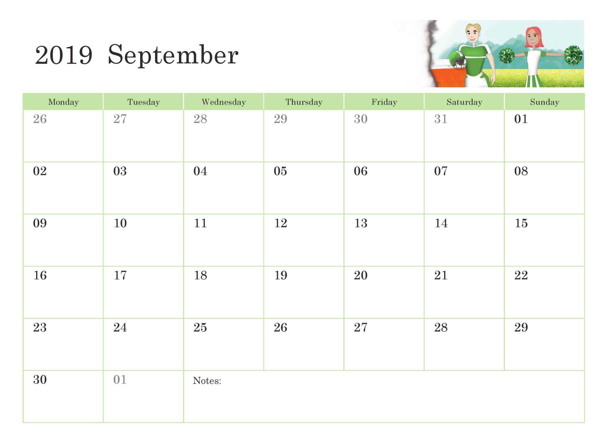 Floral Cute September 2019 Calendar Printable Template With Regard To Blank Calendar Template For Kids