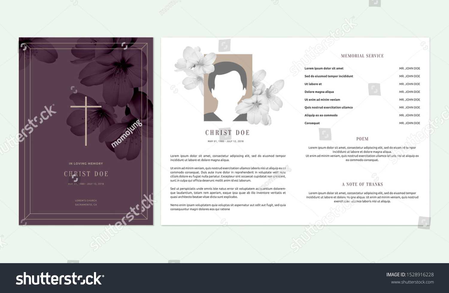 Floral Memorial Funeral Invitation Card Template Stock Inside Funeral Invitation Card Template