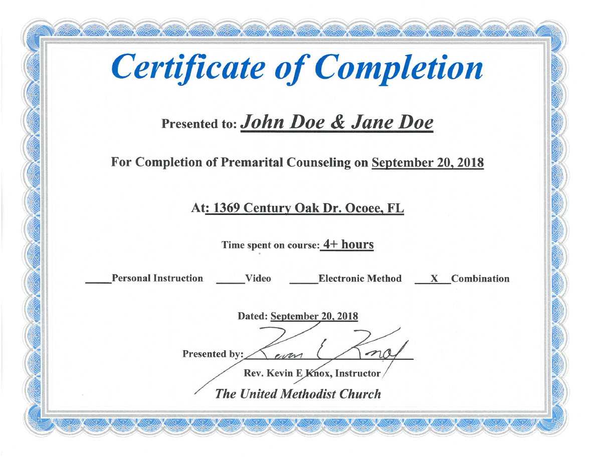 Florida Premarital Course Online, Licensed Provider – Only In Premarital Counseling Certificate Of Completion Template