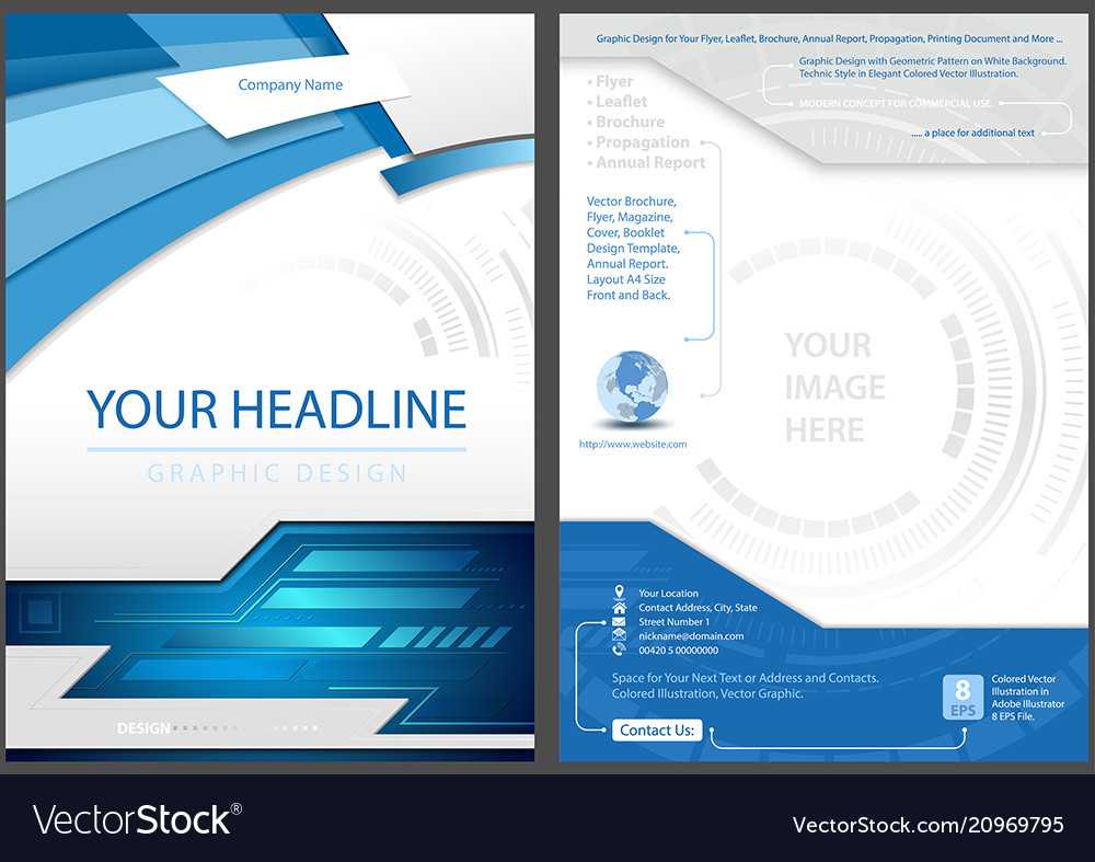 Flyer Template In Blue Tech Style With Regard To Technical Brochure Template