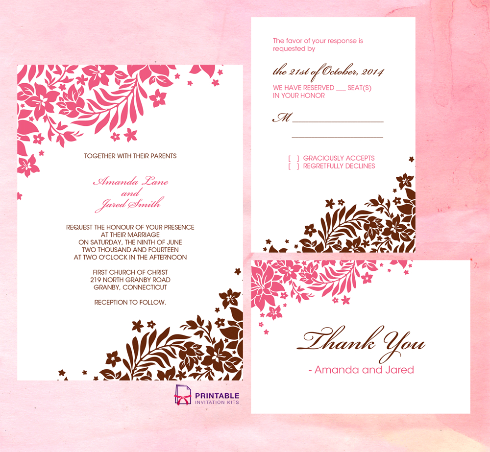 Foliage Borders Invitation, Rsvp And Thank You Cards Inside Free Printable Wedding Rsvp Card Templates