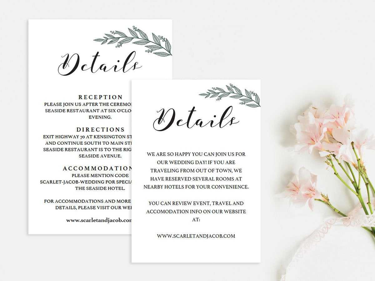 Foliage Wedding Details Card Template Rustic Chic Wedding Information Card  Greenery Wedding Enclosure Cards Green Outdoor Wedding Detail Rb1 Intended For Wedding Hotel Information Card Template