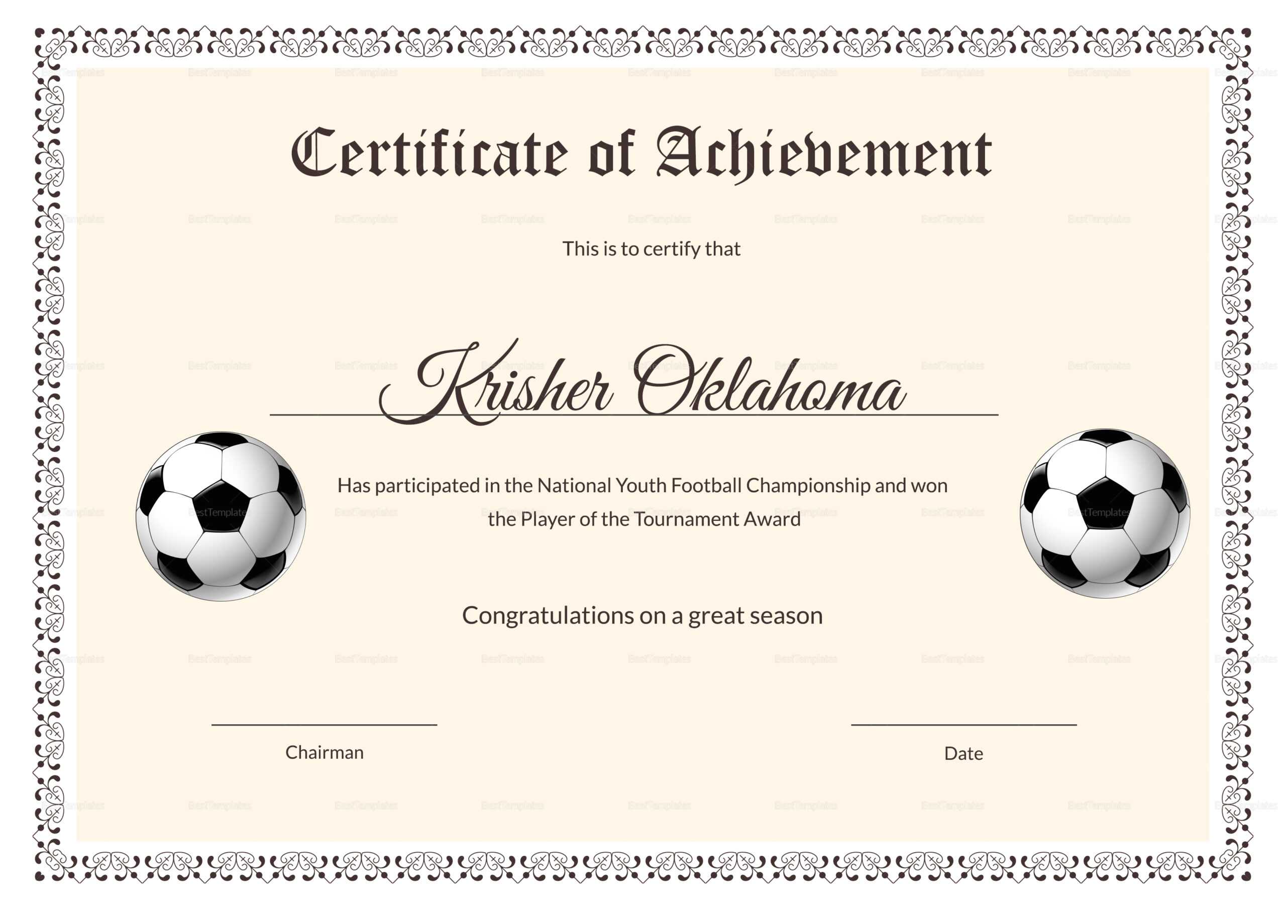 Football Certificate Template – Mahre.horizonconsulting.co With Sports Award Certificate Template Word