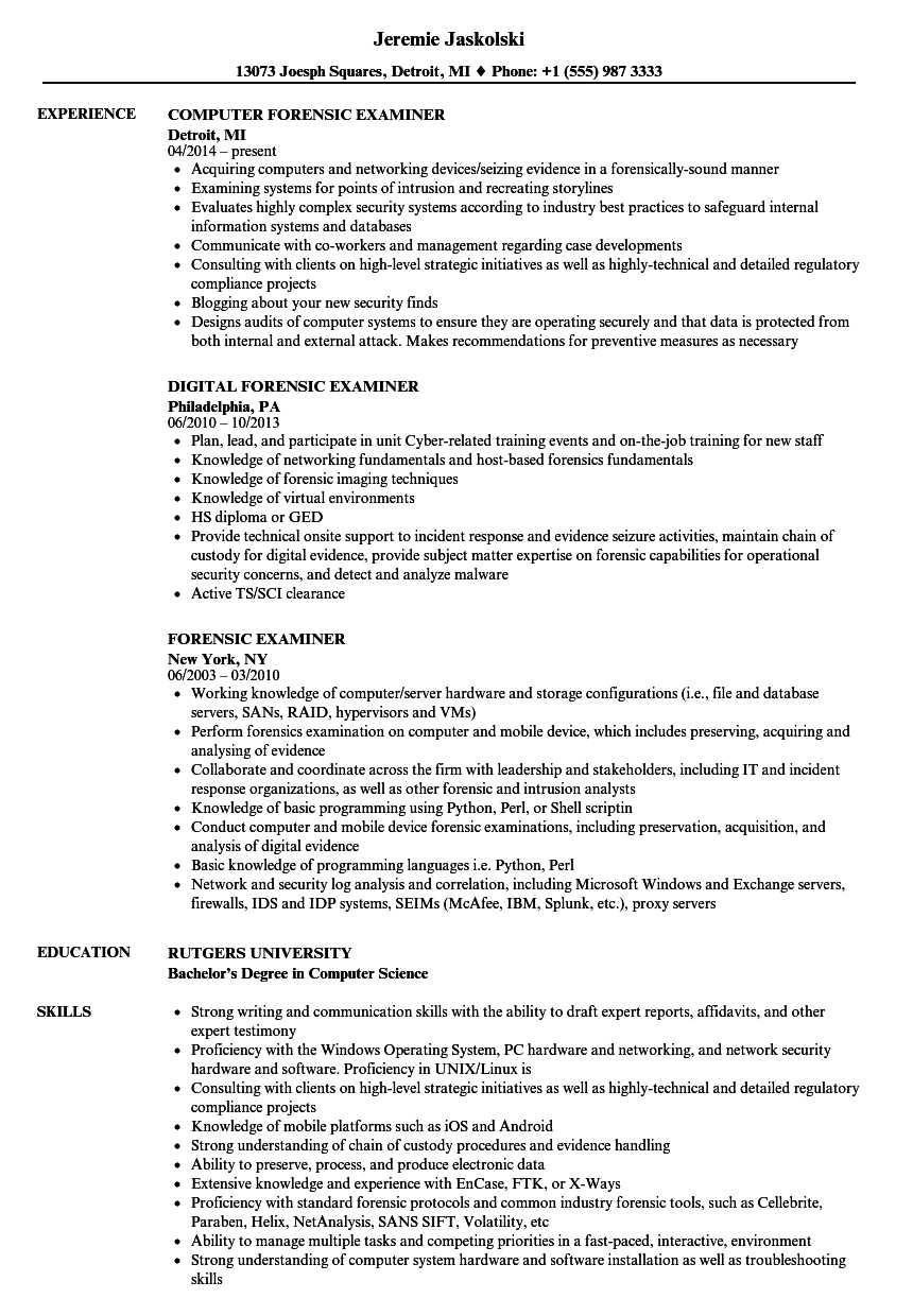 Forensic Examiner Resume Samples | Velvet Jobs With Forensic Report Template